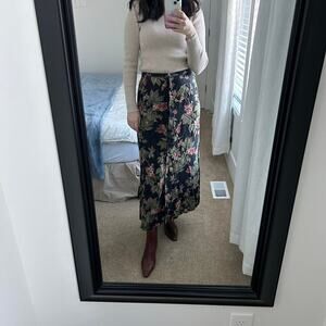 Eddie Bauer black floral button down straight maxi/midi skirt size 6/ M